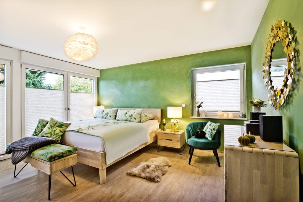 Ferienwohnung Kaminfeuer Schlafzimmer