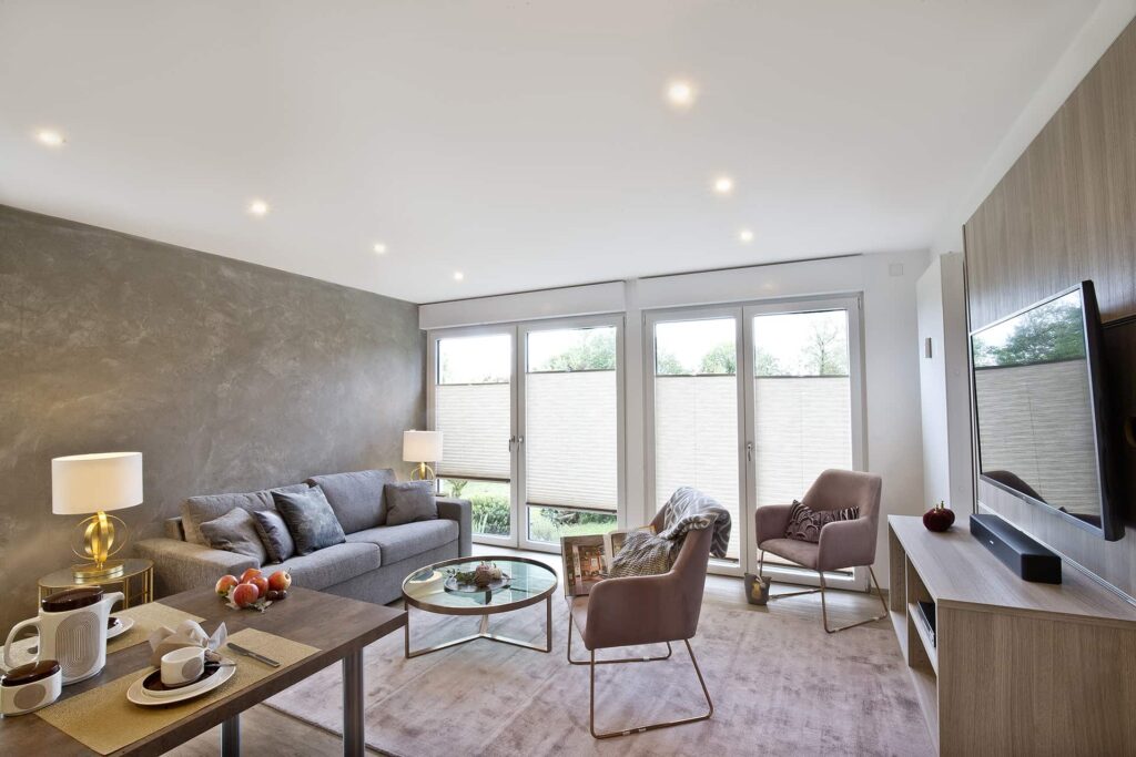 Ferienwohnung Kaminfeuer Wohnzimmer